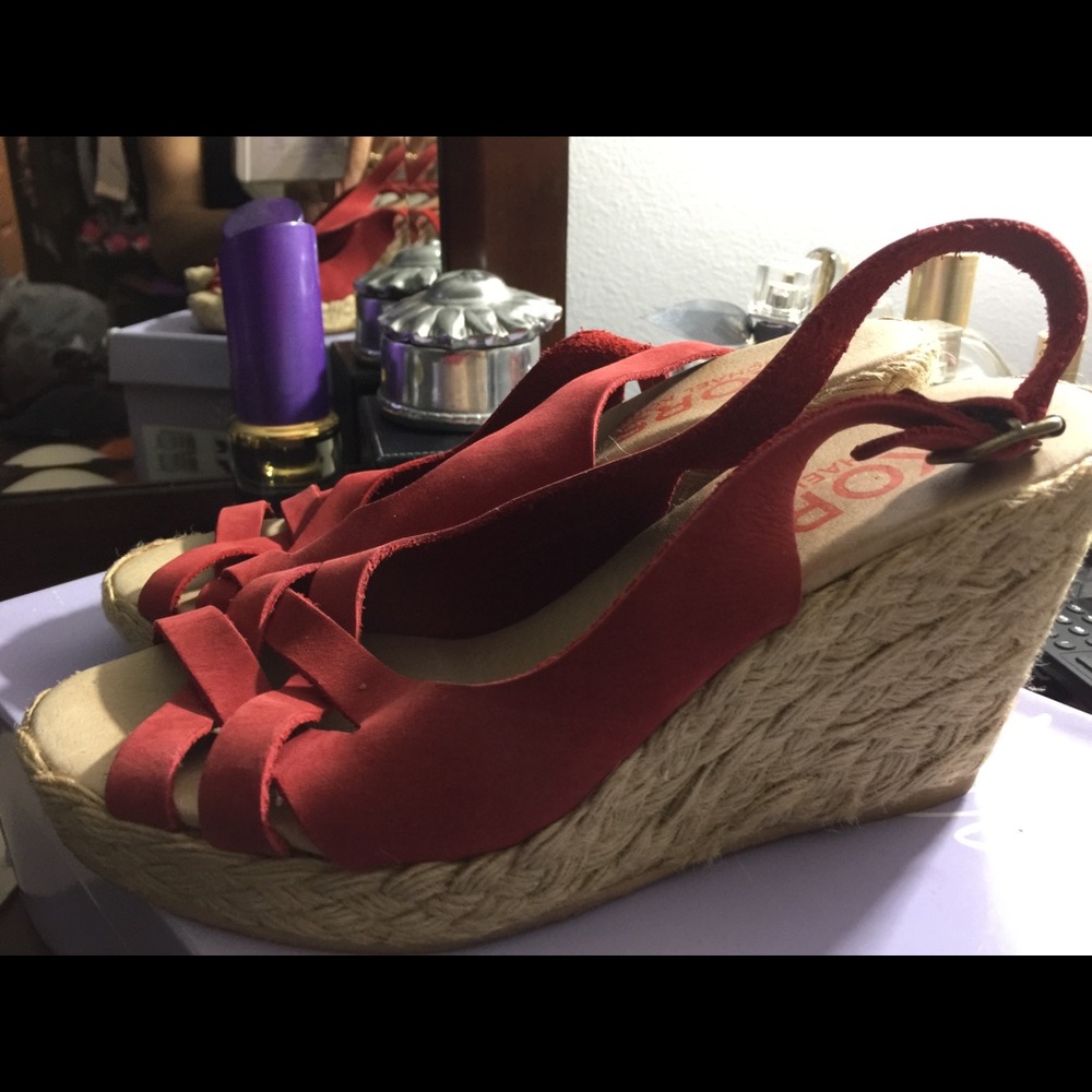 Michael Kors red espadrilles wedge sandals size 7